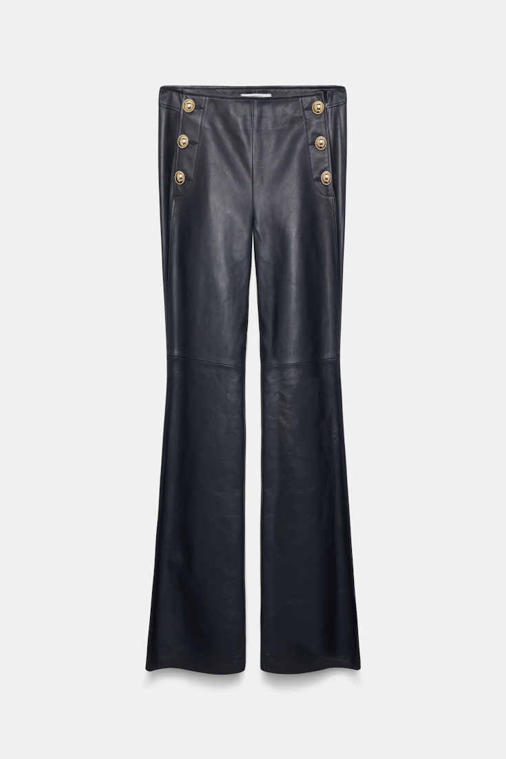 Dorothee Schumacher Hose aus Lammleder mit goldenen Knöpfen dark navy
