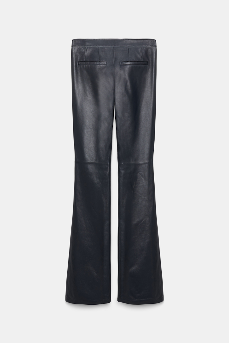 Dorothee Schumacher Hose aus Lammleder mit goldenen Knöpfen dark navy