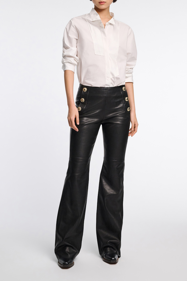 Dorothee Schumacher Sailor-style lambskin bootcut pants pure black