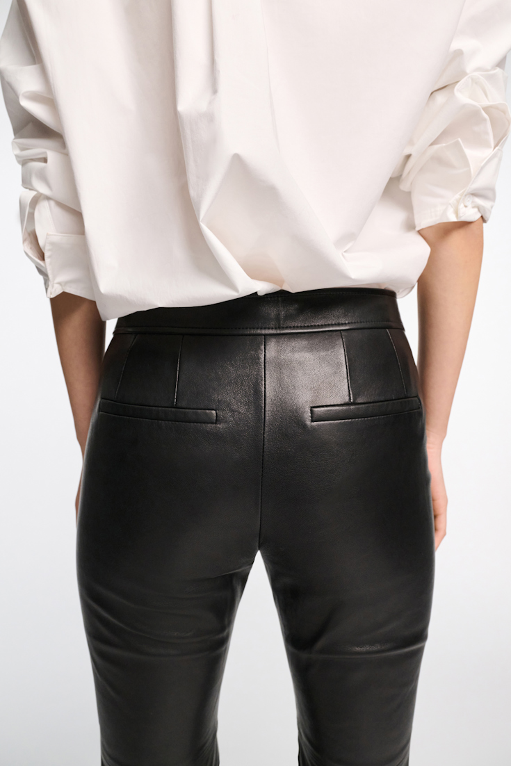 Dorothee Schumacher Sailor-style lambskin bootcut pants pure black