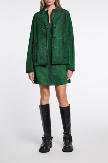 Dorothee Schumacher Suede mini dress with painted edges smaragd green