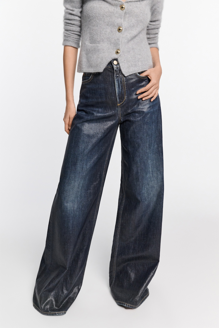 Dorothee Schumacher Wide leg jeans with under glass effect blue indigo