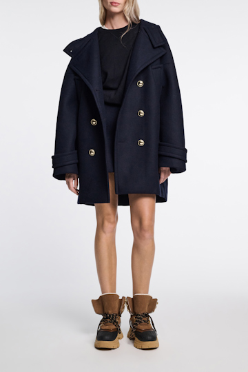 Dorothee Schumacher Bonded wool flannel coat with hood dark navy