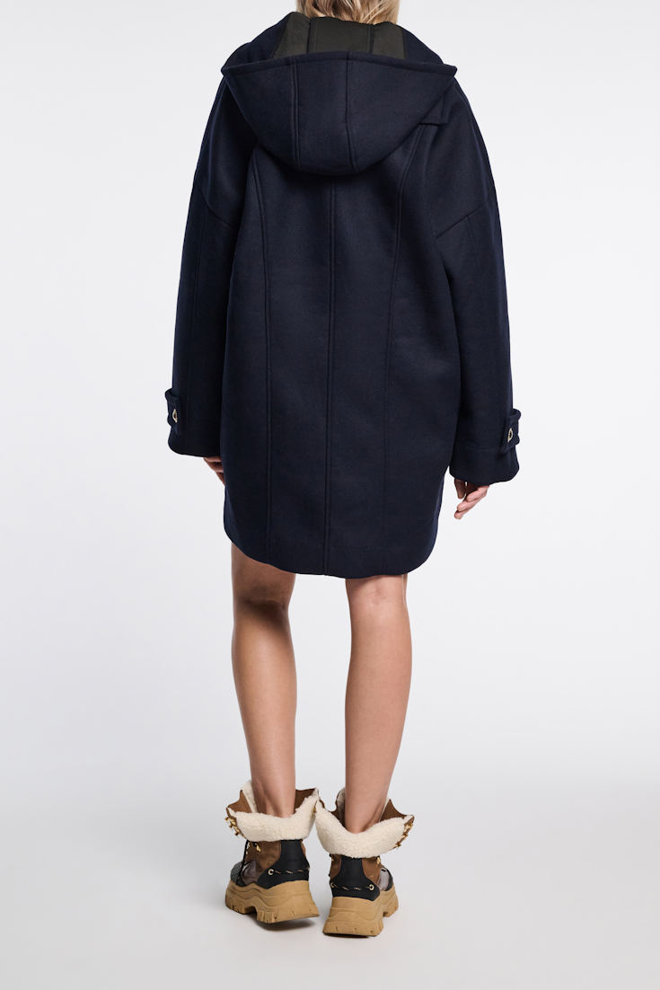 Dorothee Schumacher Bonded wool flannel coat with hood dark navy