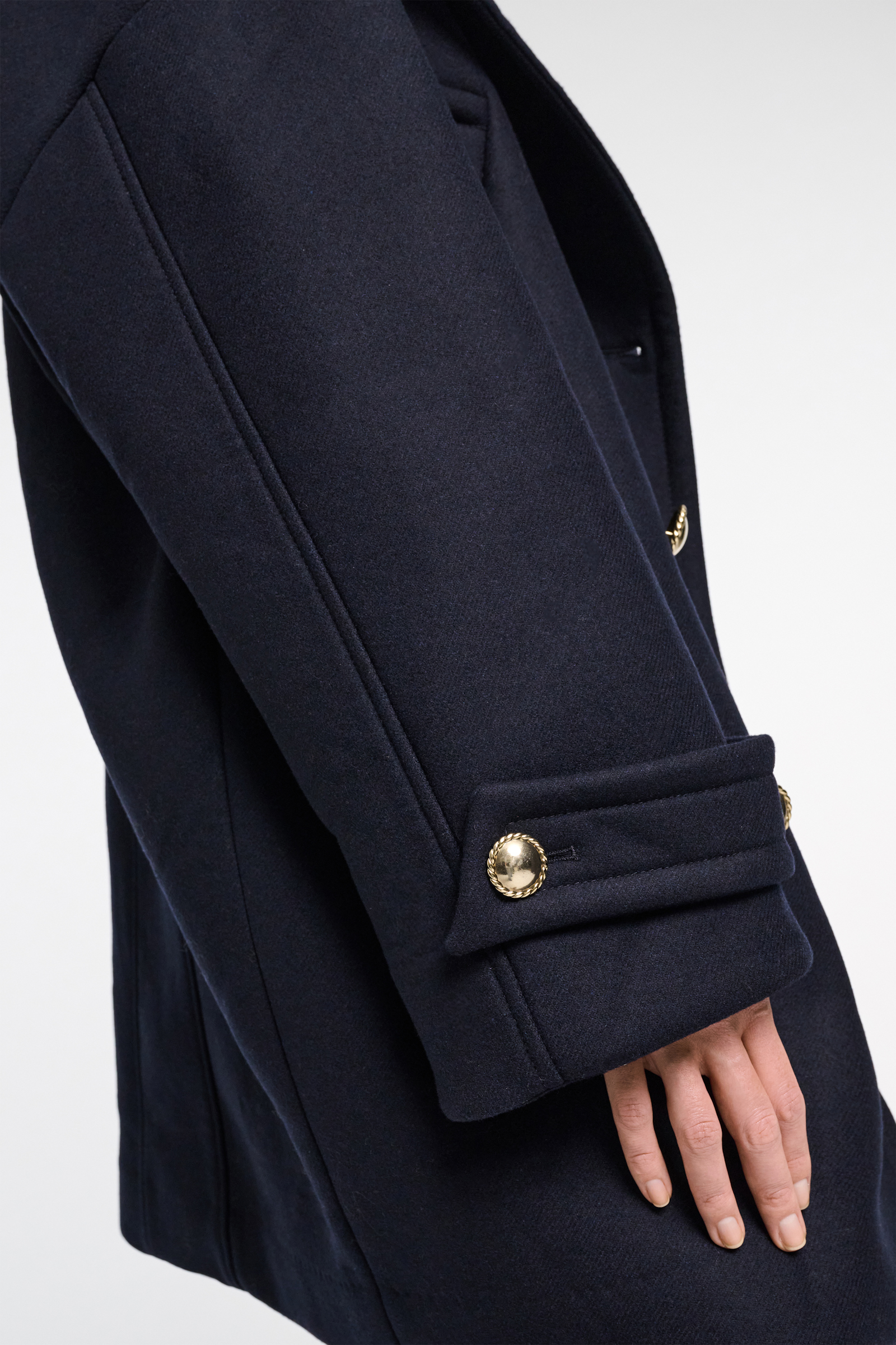 Dorothee Schumacher Bonded wool flannel coat with hood dark navy