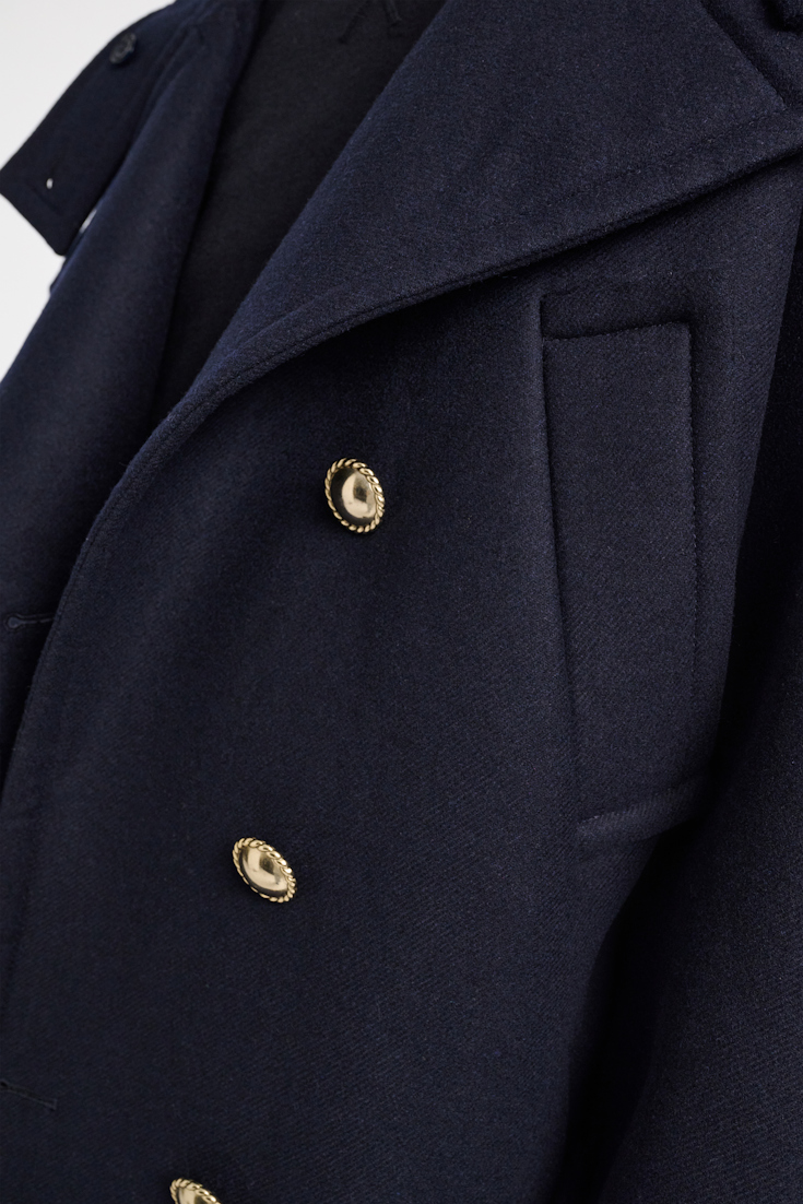 Dorothee Schumacher Bonded wool flannel coat with hood dark navy