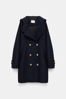 Dorothee Schumacher Mantel aus Woll-Flanell mit goldenen Knöpfen dark navy