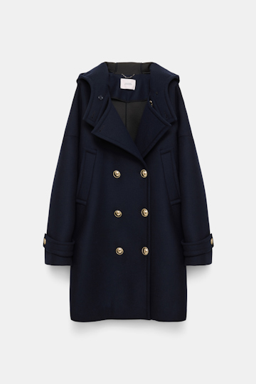 Dorothee Schumacher Bonded wool flannel coat with hood dark navy