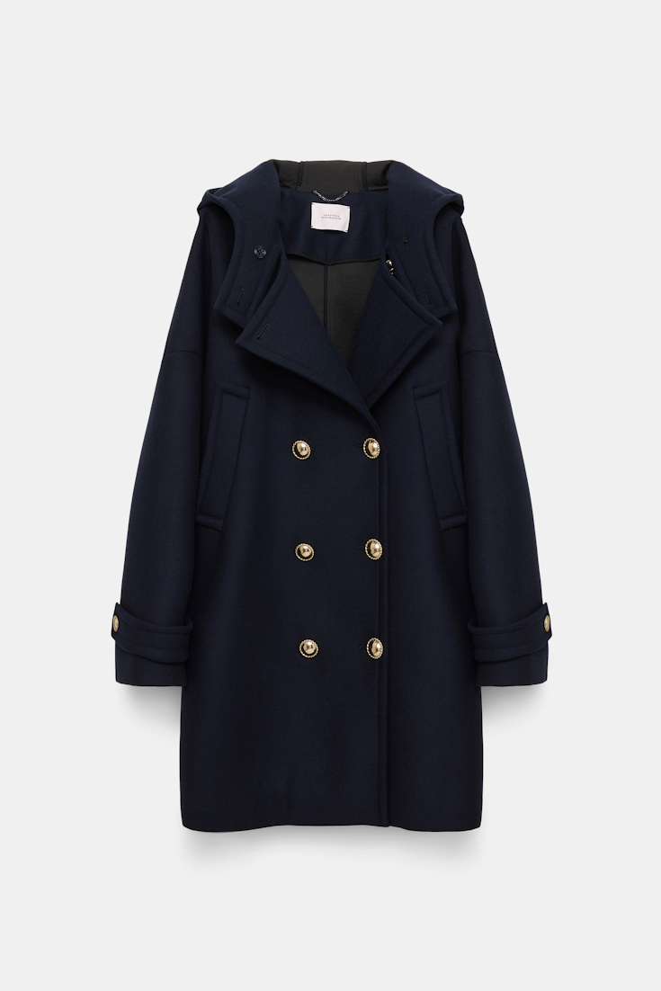 Dorothee Schumacher Bonded wool flannel coat with hood dark navy