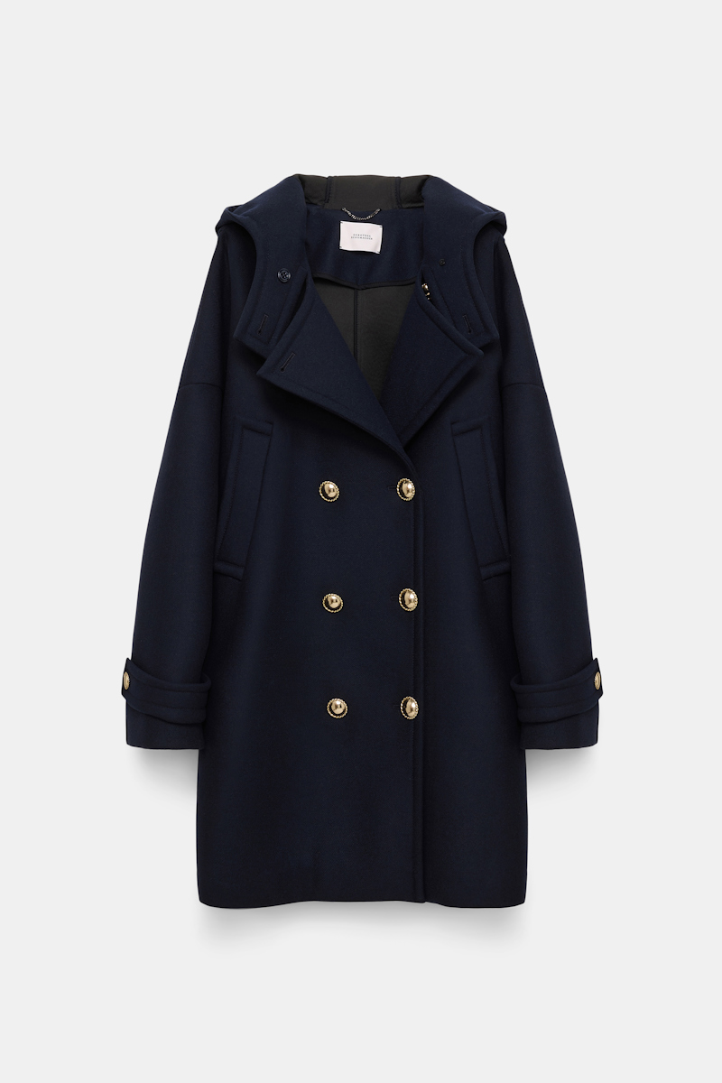 Dorothee Schumacher Bonded Wool Flannel Coat With Hood In Blue
