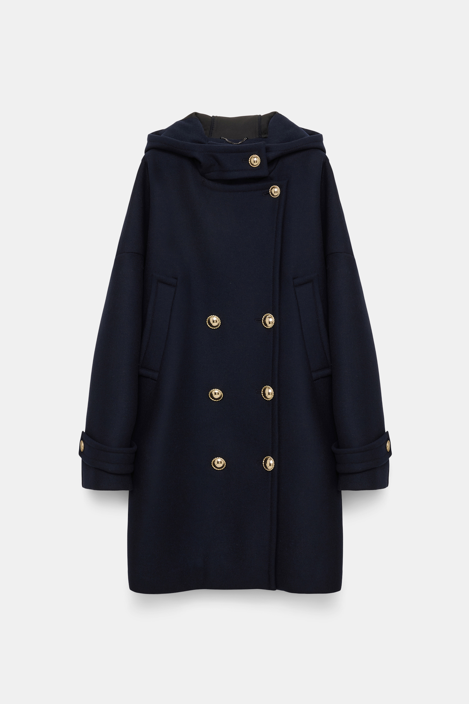 Dorothee Schumacher Bonded wool flannel coat with hood dark navy