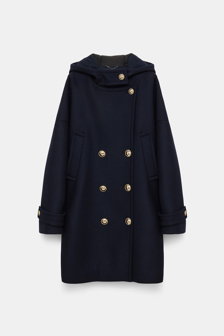 Dorothee Schumacher Bonded wool flannel coat with hood dark navy