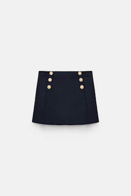 Dorothee Schumacher Minirock aus Woll-Flanell mit goldenen Knöpfen dark navy