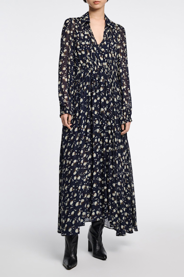 Dorothee Schumacher Micro floral print gauze maxi dress blue-white flower garden