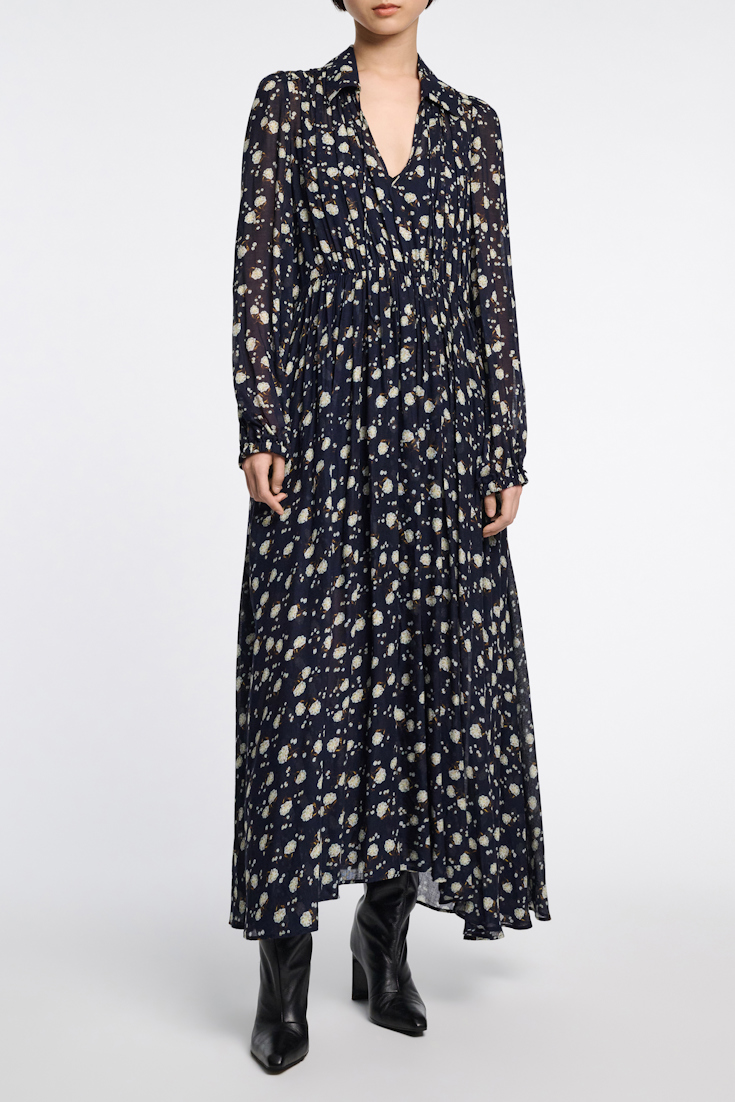 Dorothee Schumacher Bedrucktes Maxikleid mit Hemdkragen blue-white flower garden