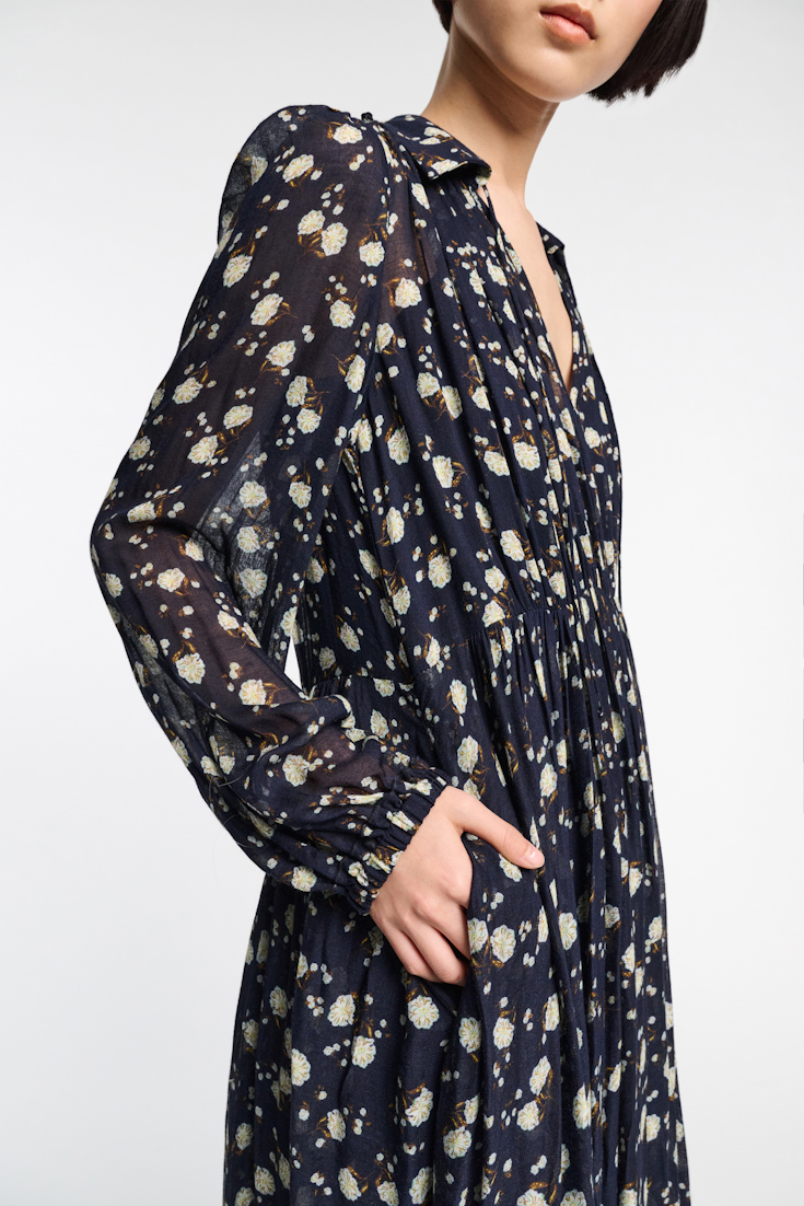 Dorothee Schumacher Bedrucktes Maxikleid mit Hemdkragen blue-white flower garden