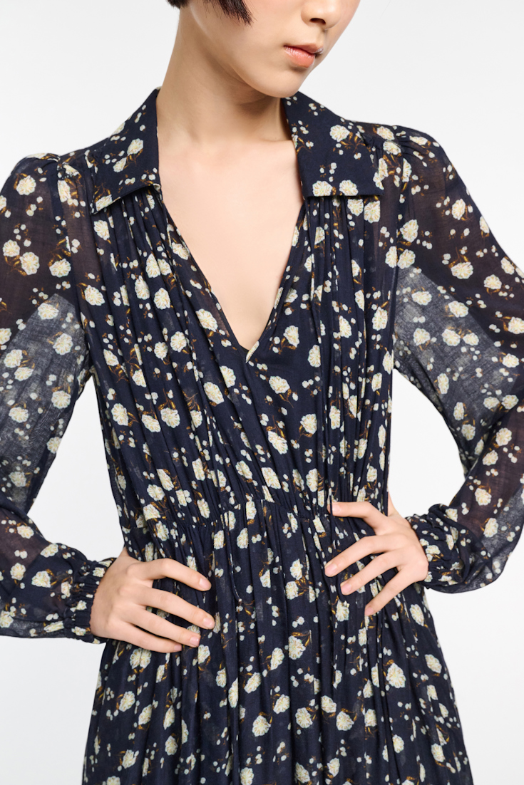 Dorothee Schumacher Bedrucktes Maxikleid mit Hemdkragen blue-white flower garden