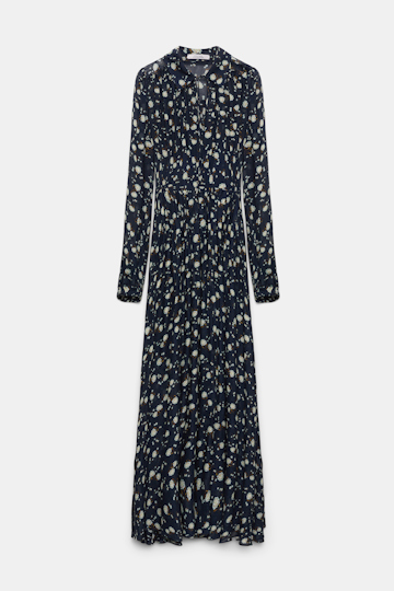 Dorothee Schumacher Micro floral print gauze maxi dress blue-white flower garden