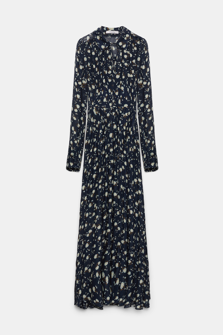 Dorothee Schumacher Bedrucktes Maxikleid mit Hemdkragen blue-white flower garden
