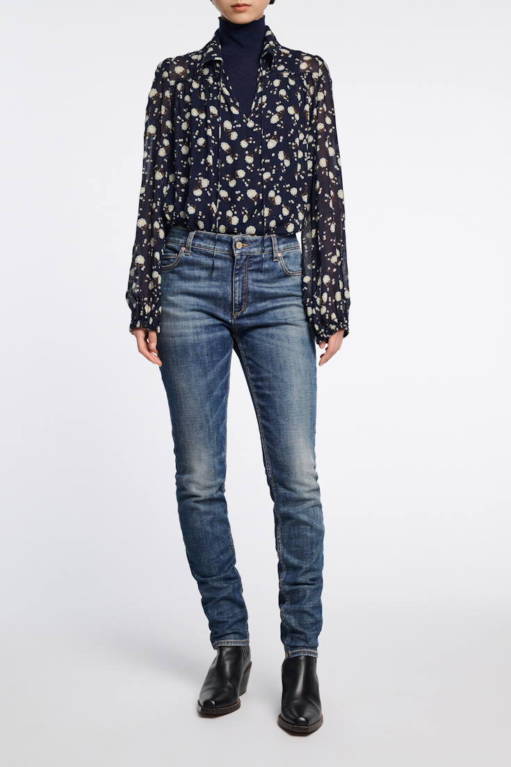 Dorothee Schumacher Micro floral print gauze blouse blue-white flower garden