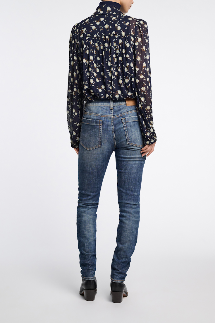 Dorothee Schumacher Micro floral print gauze blouse blue-white flower garden