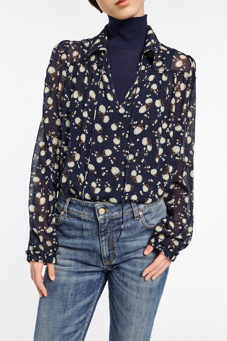 Dorothee Schumacher Micro floral print gauze blouse blue-white flower garden