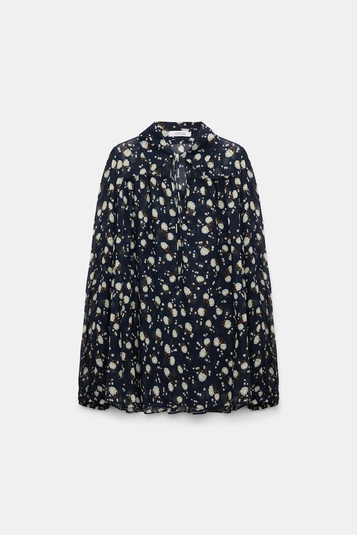 Dorothee Schumacher Micro floral print gauze blouse blue-white flower garden