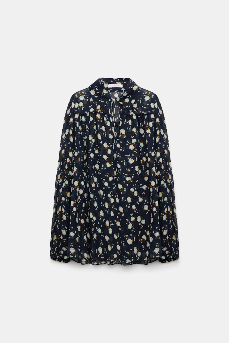 Dorothee Schumacher Micro Floral Print Gauze Blouse In Blue