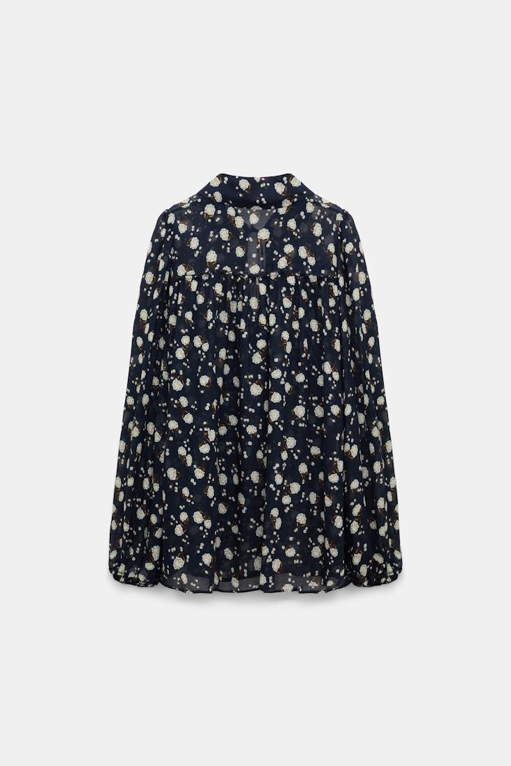 Dorothee Schumacher Micro floral print gauze blouse blue-white flower garden
