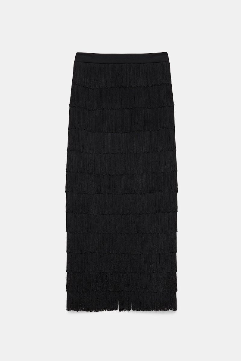 Shop Dorothee Schumacher Fringed Skirt In Punto Milano In Black