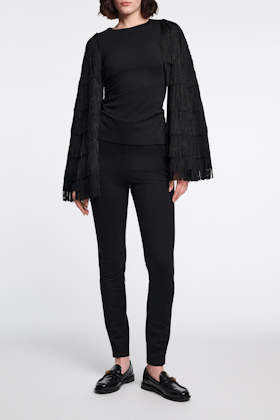 Dorothee Schumacher Langarmtop aus Punto Milano mit Fransen an den Ärmeln pure black
