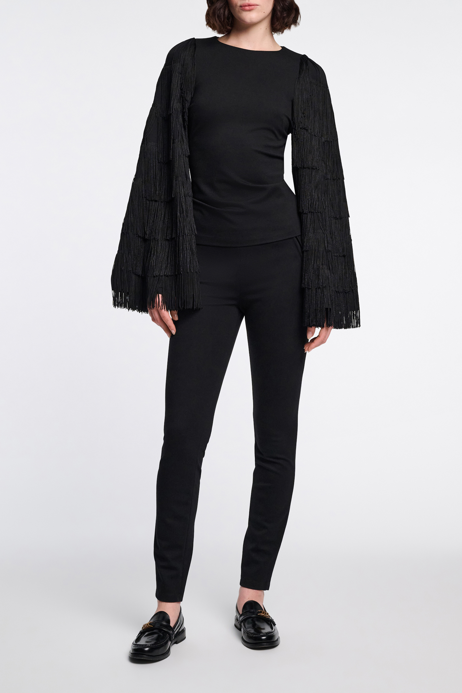 Dorothee Schumacher Langarmtop aus Punto Milano mit Fransen an den Ärmeln pure black