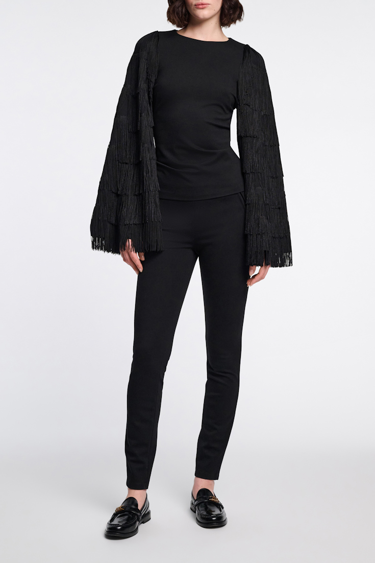 Dorothee Schumacher Langarmtop aus Punto Milano mit Fransen an den Ärmeln pure black