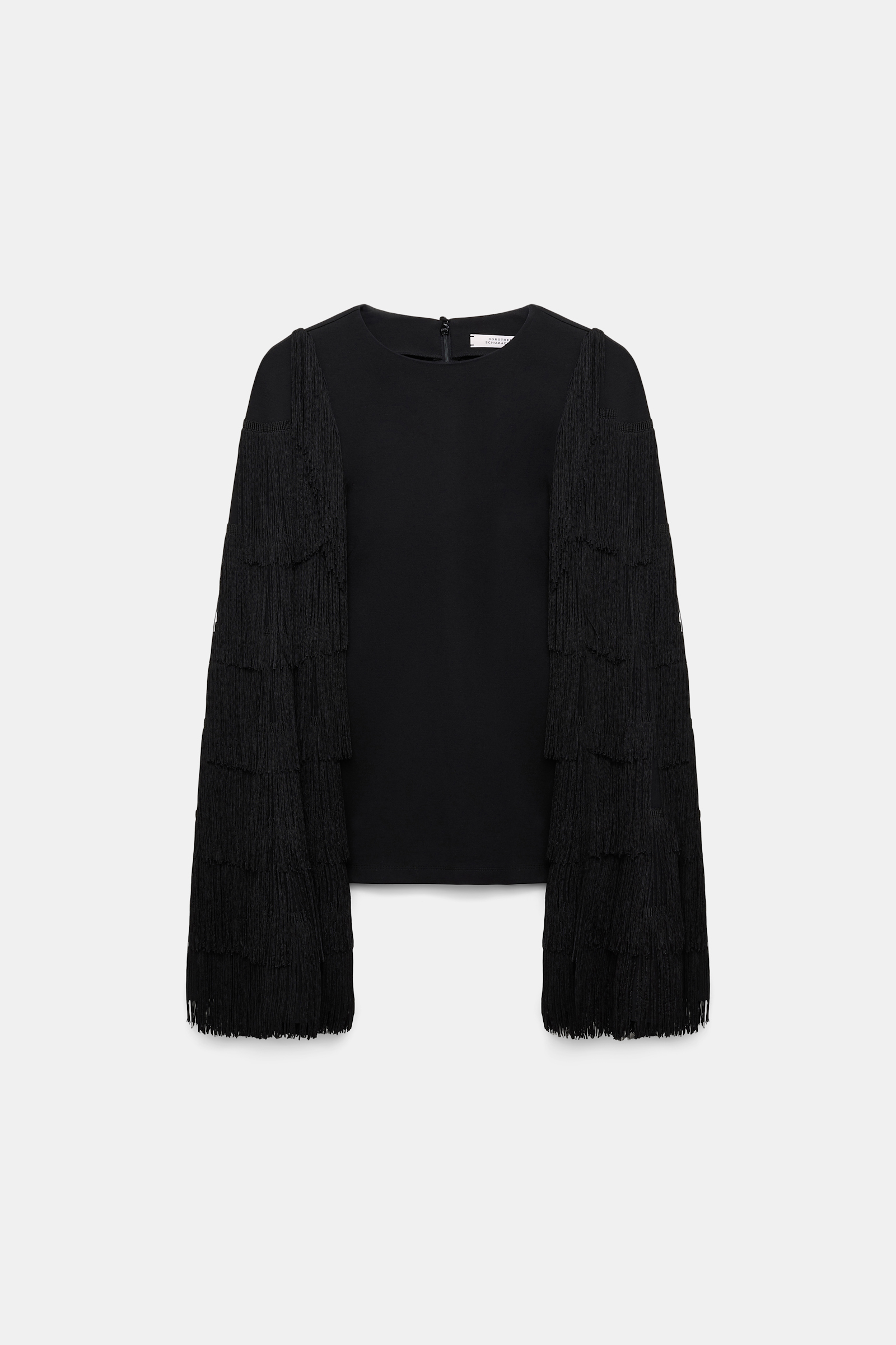 Dorothee Schumacher Langarmtop aus Punto Milano mit Fransen an den Ärmeln pure black