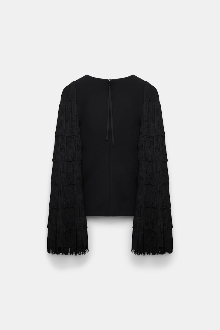 Dorothee Schumacher Langarmtop aus Punto Milano mit Fransen an den Ärmeln pure black