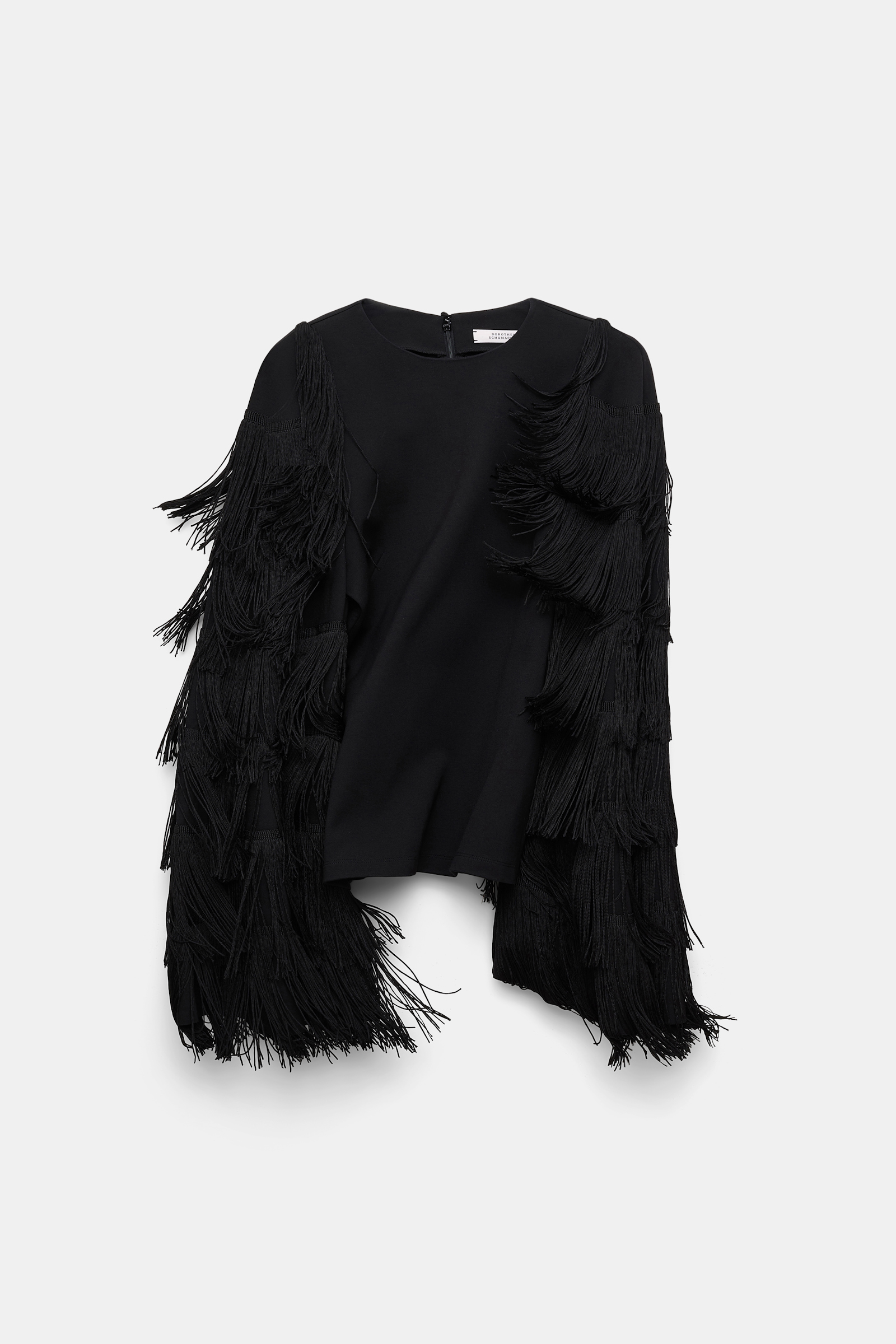 Dorothee Schumacher Langarmtop aus Punto Milano mit Fransen an den Ärmeln pure black