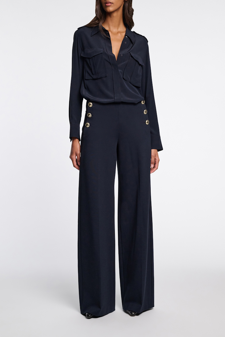 Dorothee Schumacher Hose aus Punto Milano mit goldenen Knöpfen dark navy
