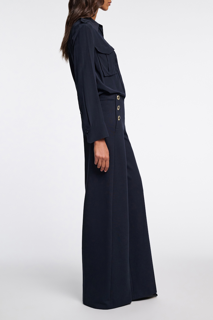 Dorothee Schumacher Hose aus Punto Milano mit goldenen Knöpfen dark navy