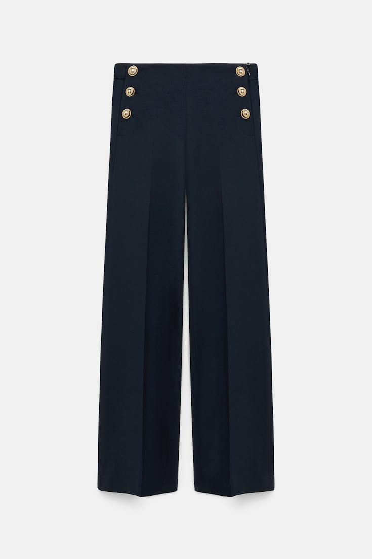 Dorothee Schumacher Hose aus Punto Milano mit goldenen Knöpfen dark navy