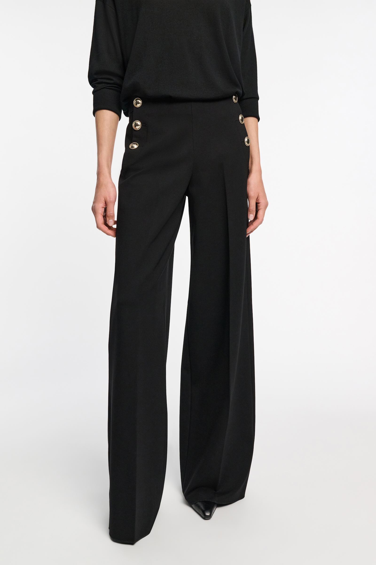 Dorothee Schumacher Hose aus Punto Milano mit goldenen Knöpfen pure black