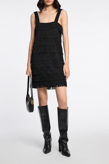 Dorothee Schumacher Punto Milano dress with allover fringe pure black