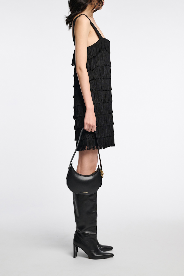 Dorothee Schumacher Punto Milano Kleid mit breiten Trägern und Allover-Fransen pure black