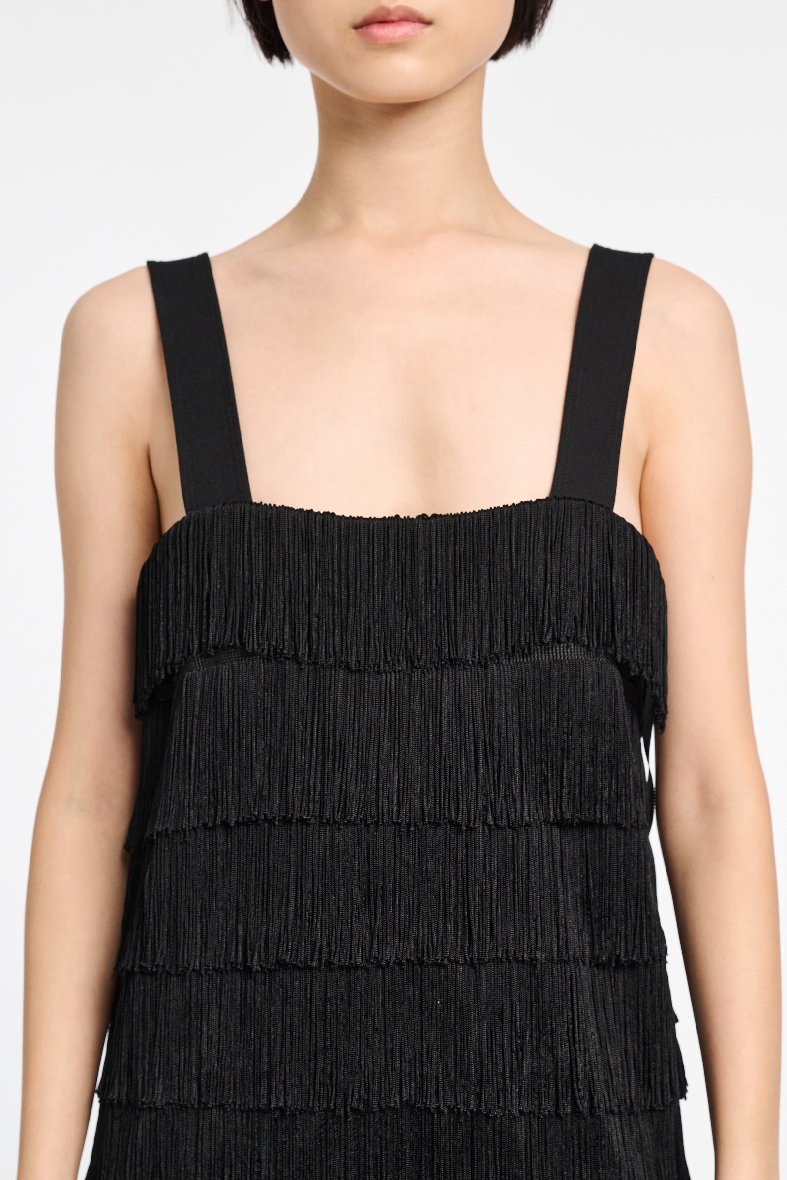 Dorothee Schumacher Punto Milano Kleid mit breiten Trägern und Allover-Fransen pure black