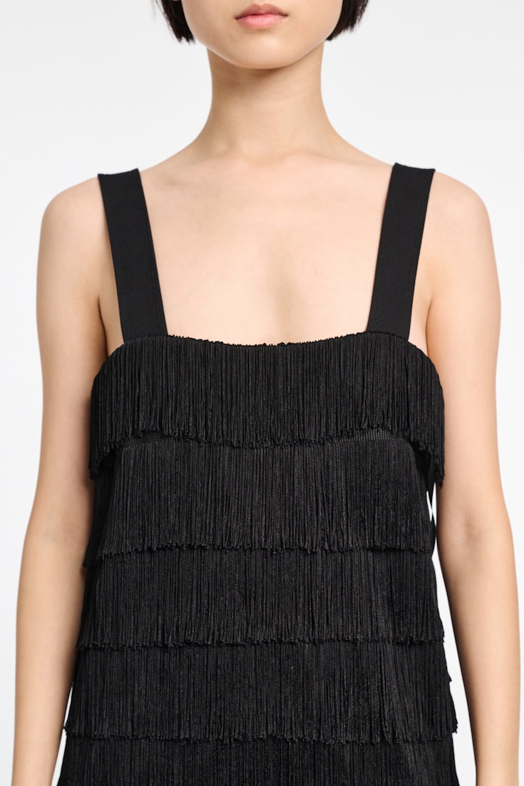 Dorothee Schumacher Punto Milano Kleid mit breiten Trägern und Allover-Fransen pure black