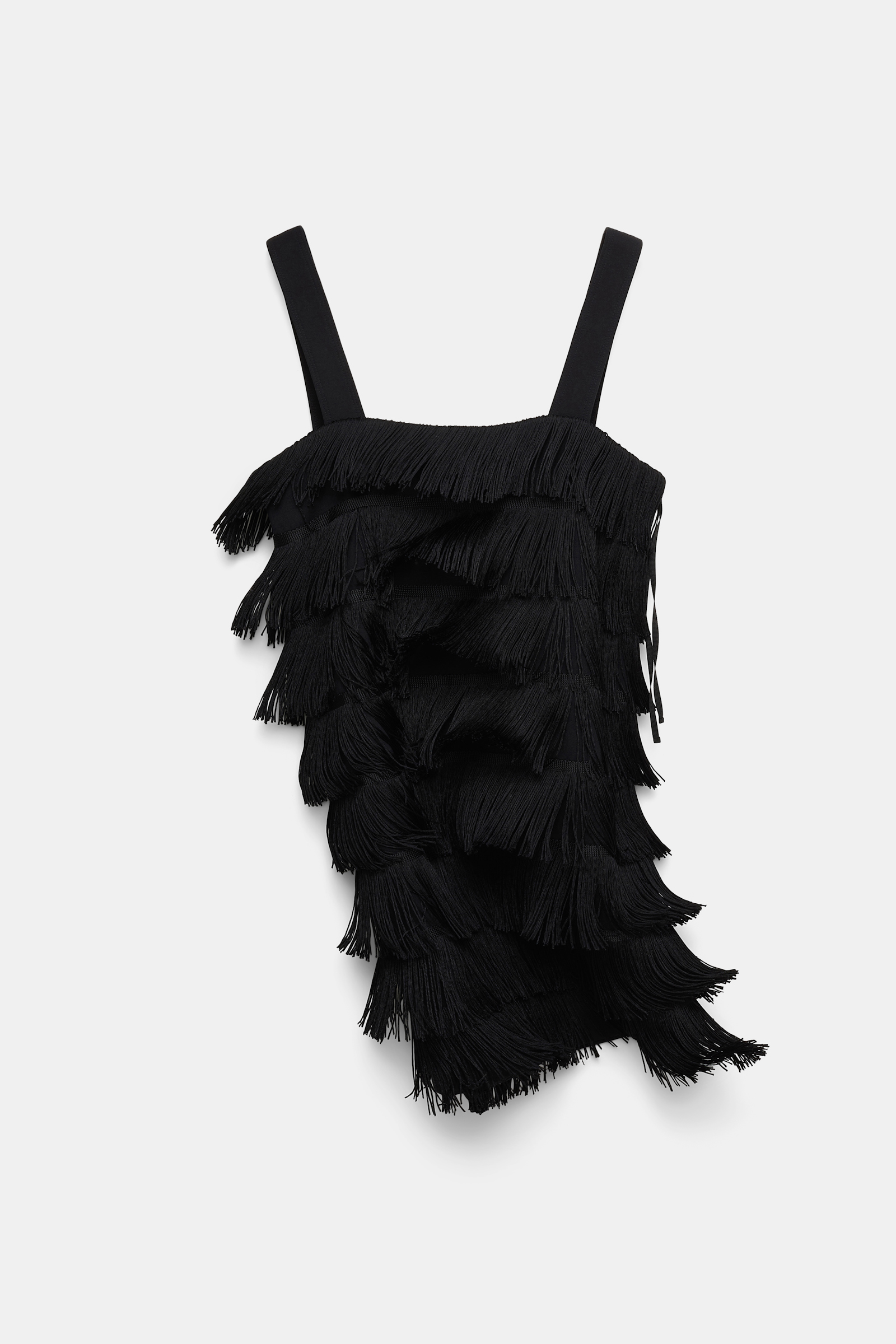 Dorothee Schumacher Punto Milano Kleid mit breiten Trägern und Allover-Fransen pure black