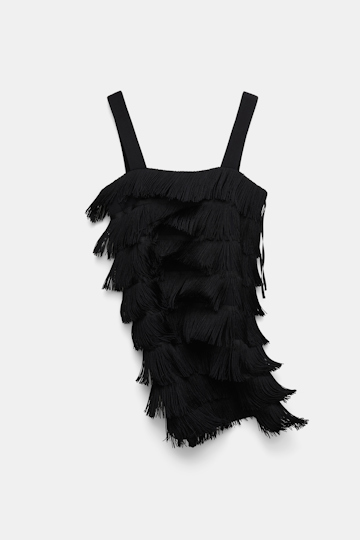Dorothee Schumacher Punto Milano dress with allover fringe pure black