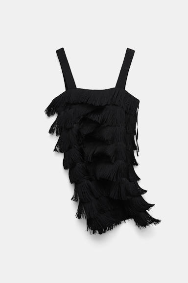 Dorothee Schumacher Punto Milano Kleid mit breiten Trägern und Allover-Fransen pure black