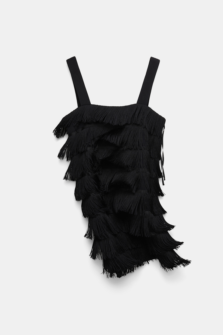 Dorothee Schumacher Punto Milano Kleid mit breiten Trägern und Allover-Fransen pure black