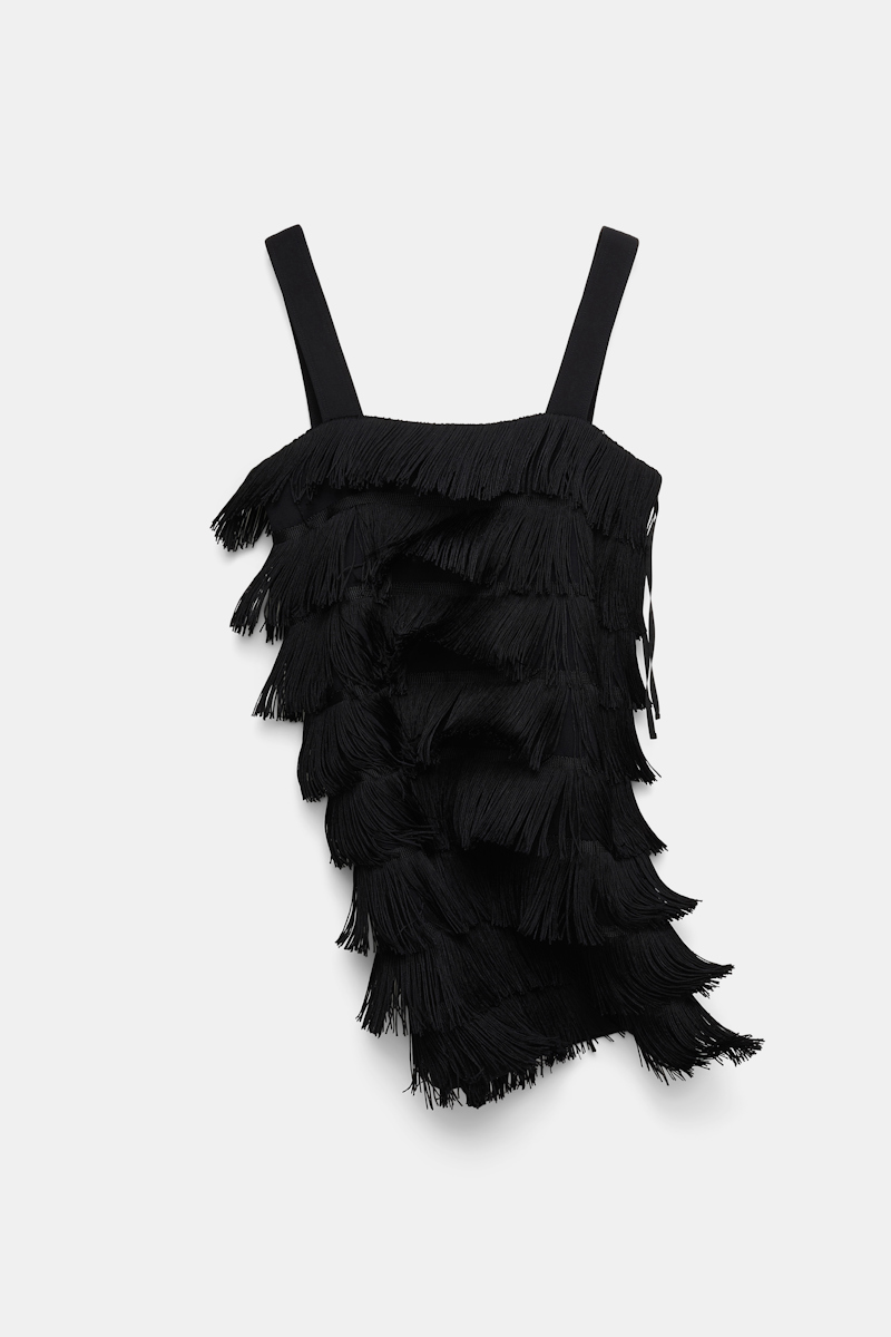 Dorothee Schumacher Punto Milano Dress With Allover Fringe In Black