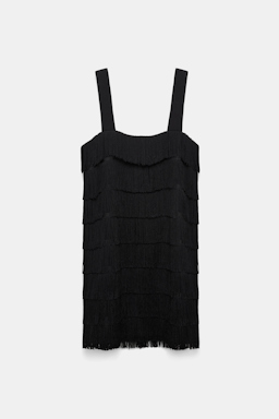 Dorothee Schumacher Punto Milano Kleid mit breiten Trägern und Allover-Fransen pure black